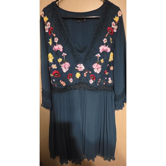 Asos Design Dress Curve Lace Insert Pleated Midi Dress Size 20 Embroidered Green - Picture 4 of 12